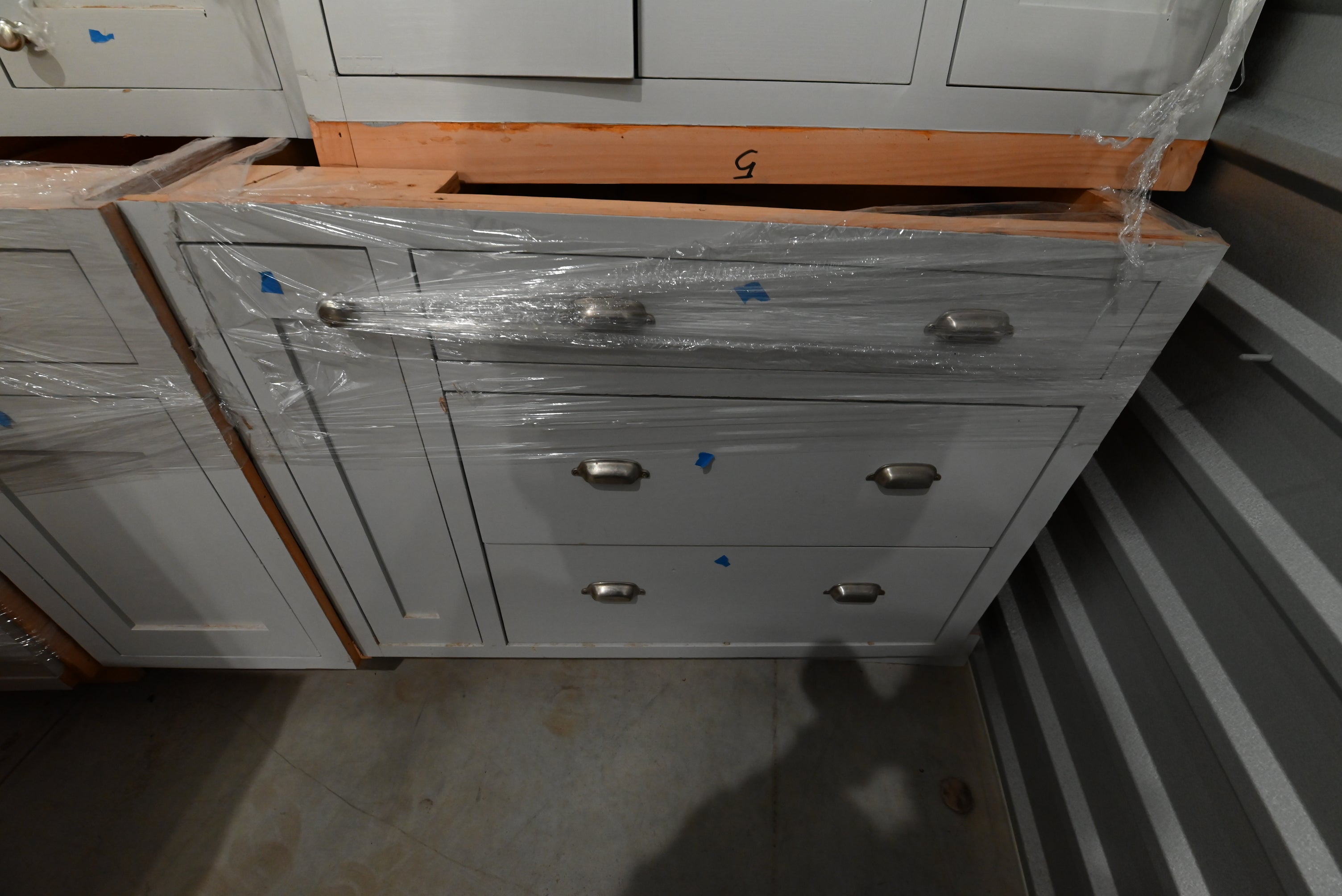 Traditional Grey Kitchen with Island and Wood Countertops