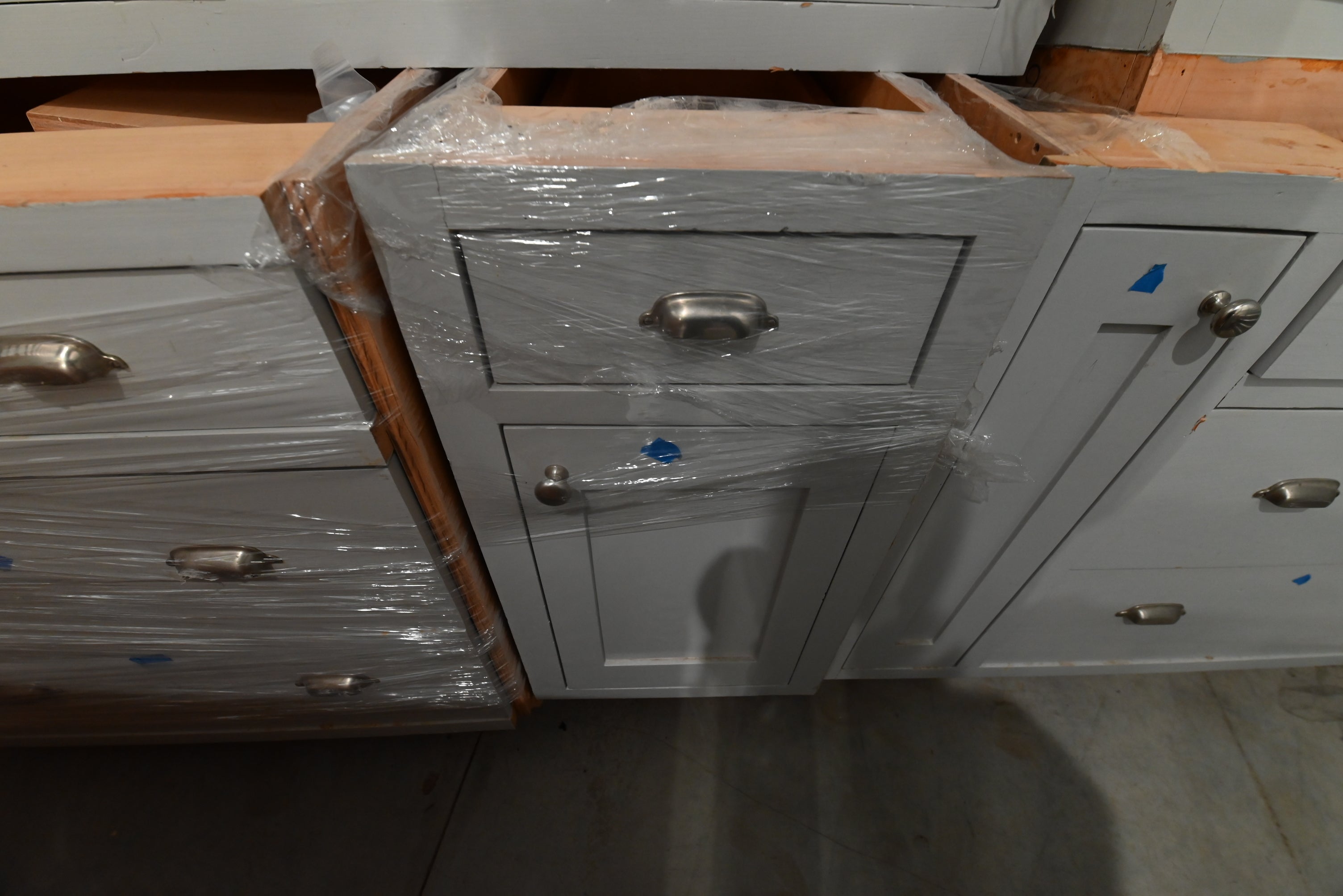 Traditional Grey Kitchen with Island and Wood Countertops