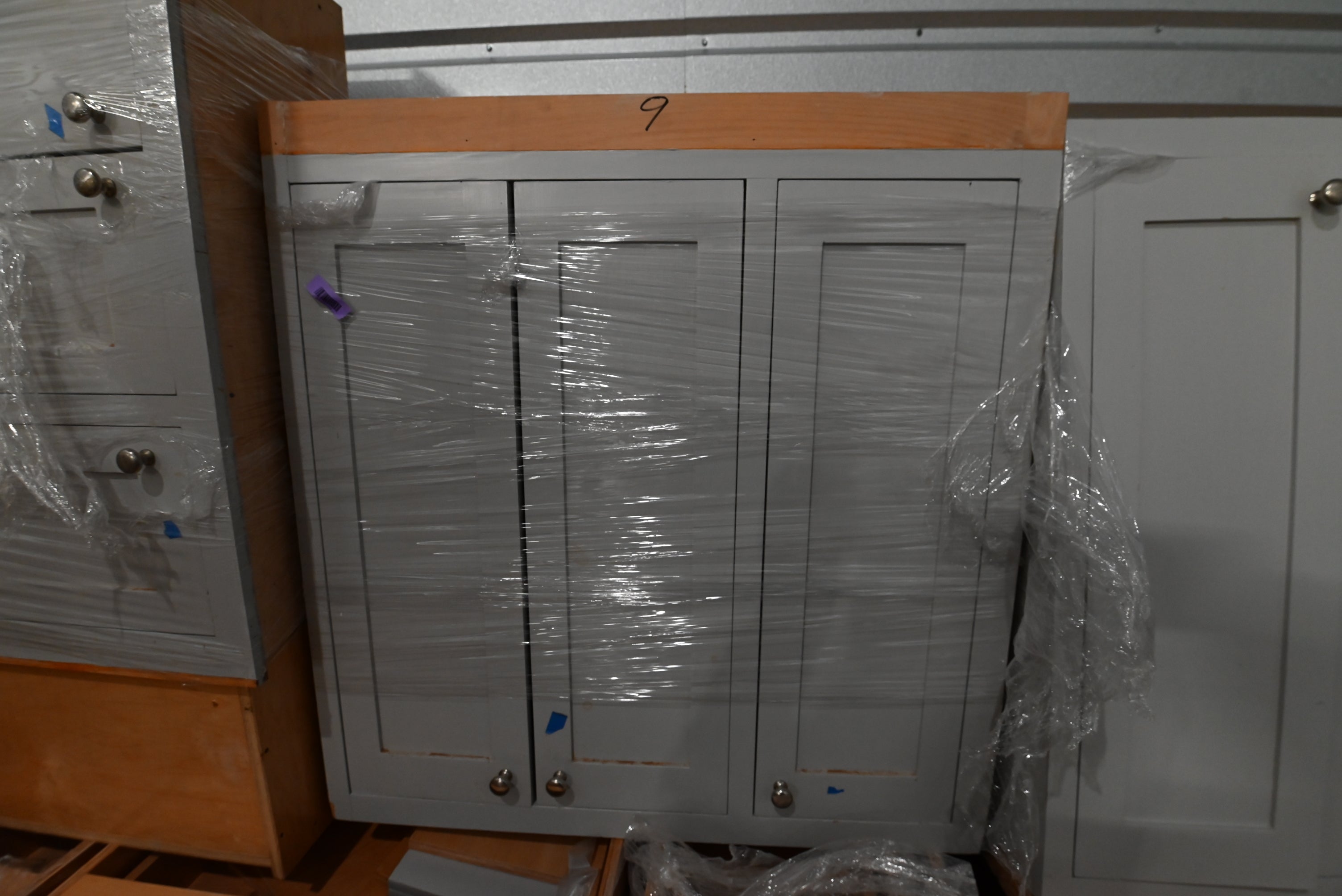 Traditional Grey Kitchen with Island and Wood Countertops