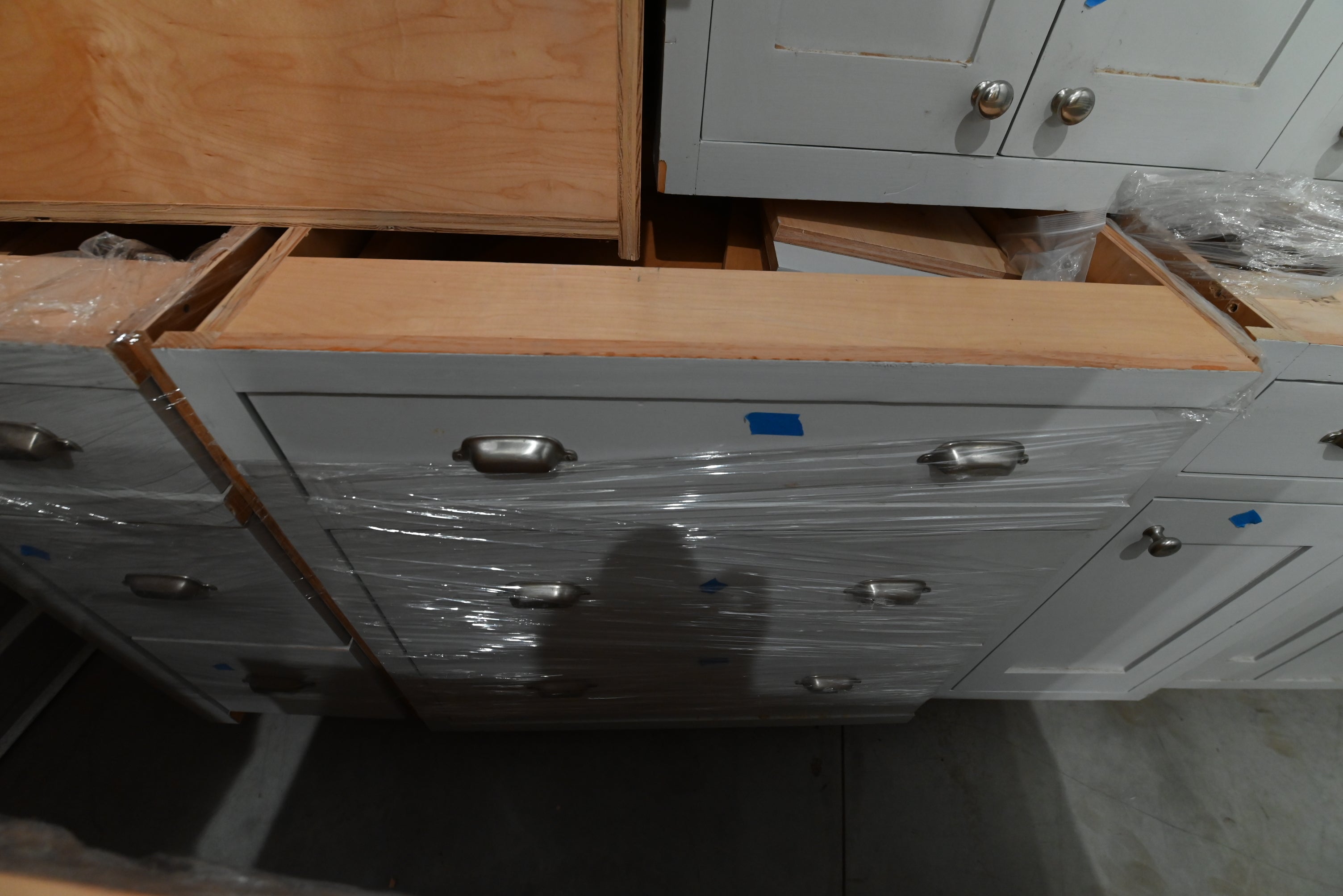 Traditional Grey Kitchen with Island and Wood Countertops