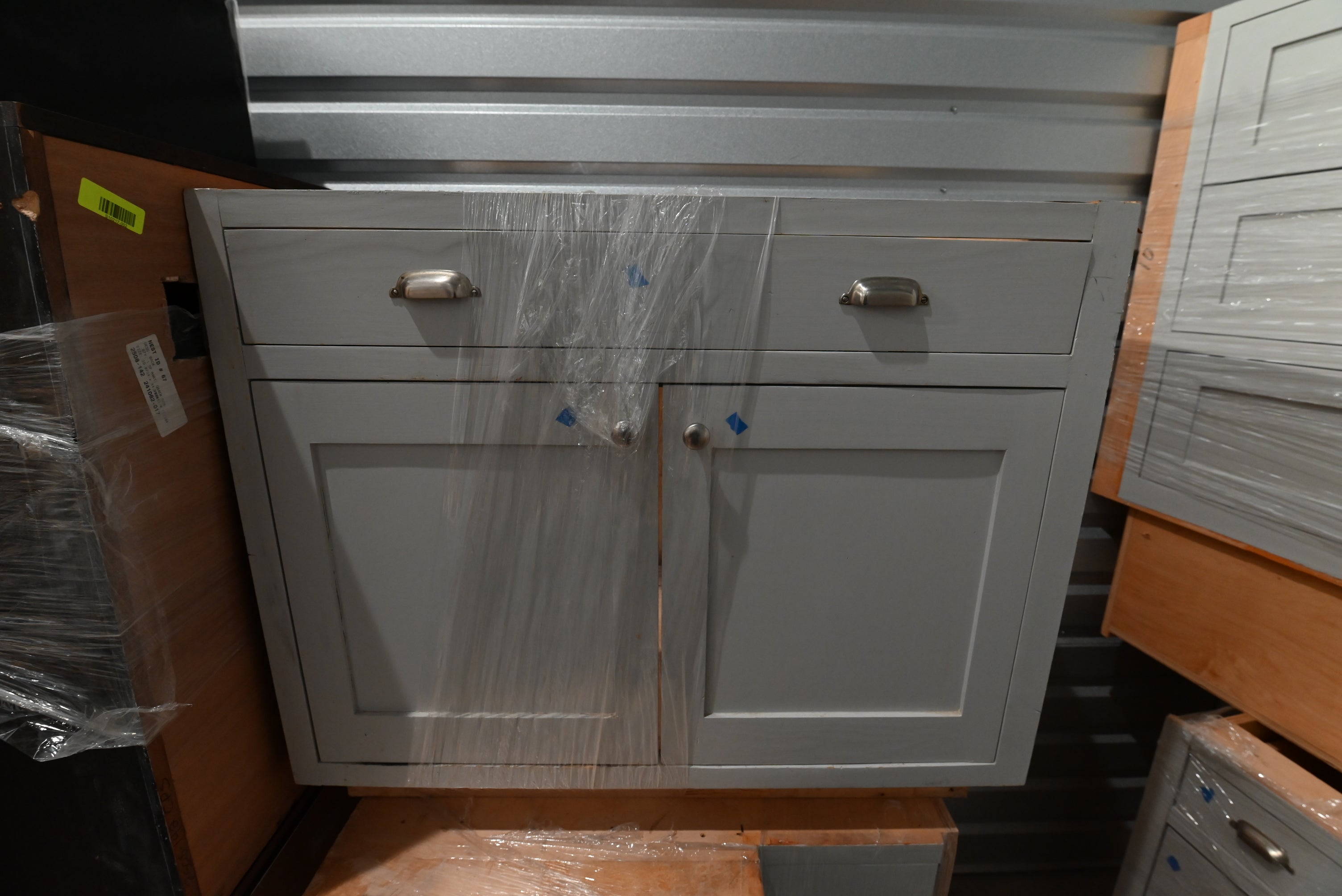 Traditional Grey Kitchen with Island and Wood Countertops