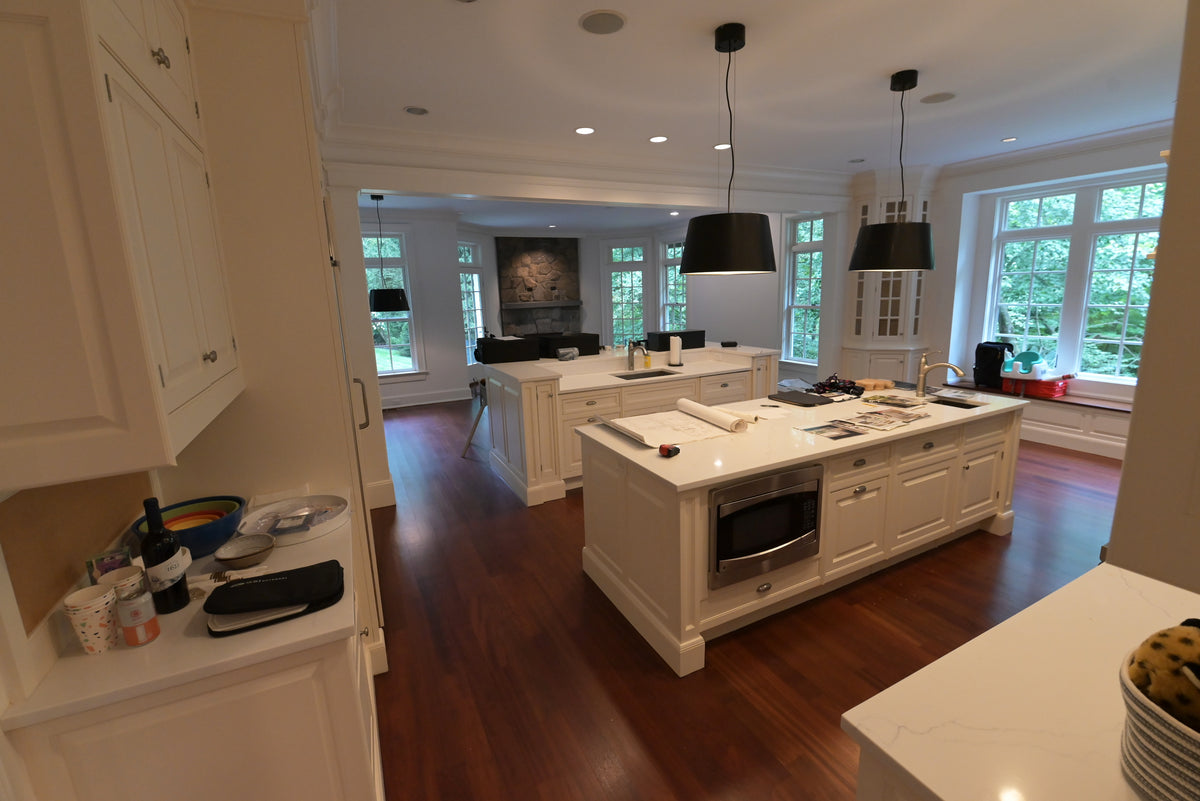 "The Sovereign" Transitional White Kitchen with Double Island & Wolf 48" Range
