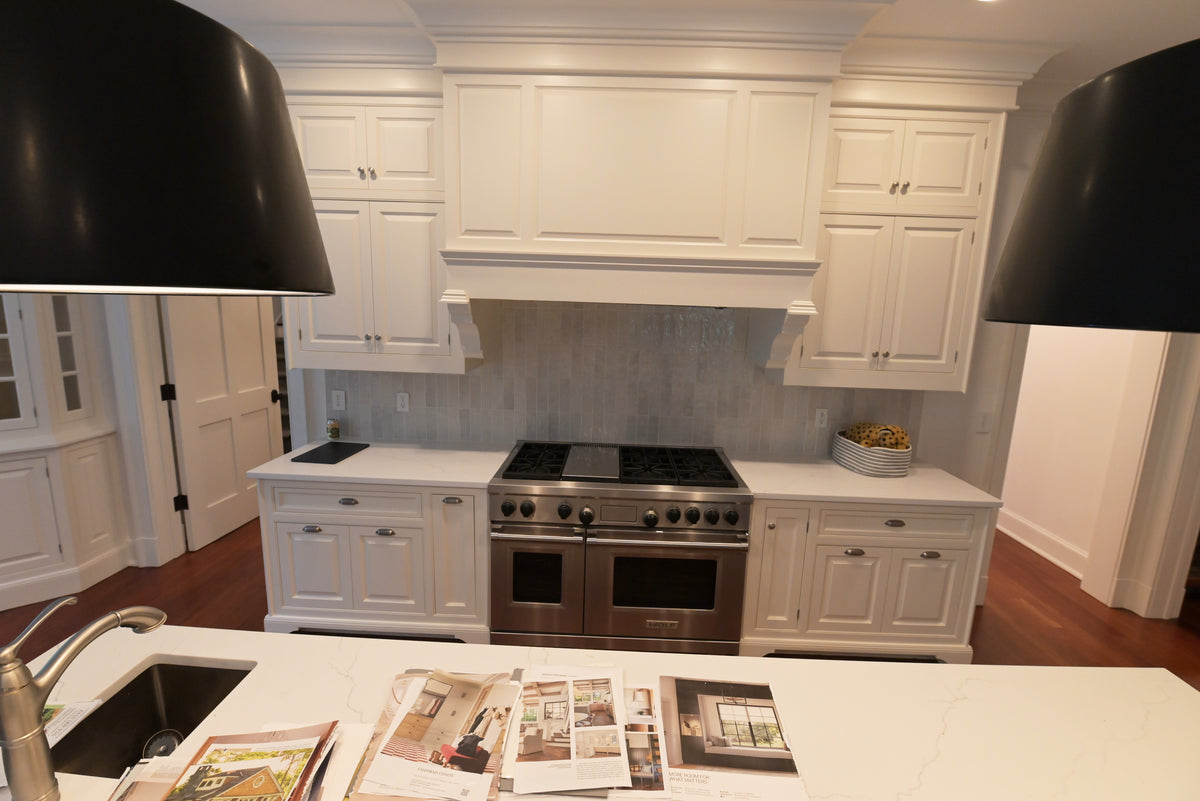 "The Sovereign" Transitional White Kitchen with Double Island & Wolf 48" Range