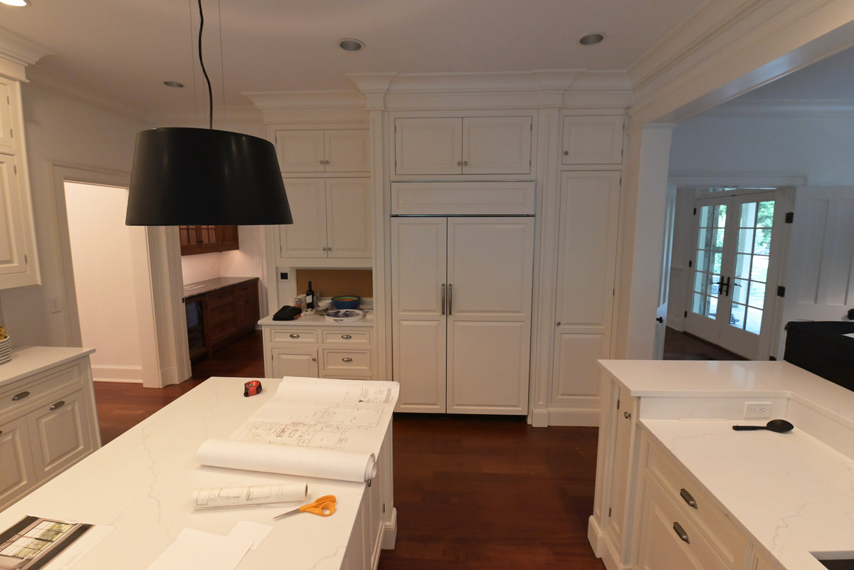 "The Sovereign" Transitional White Kitchen with Double Island & Wolf 48" Range
