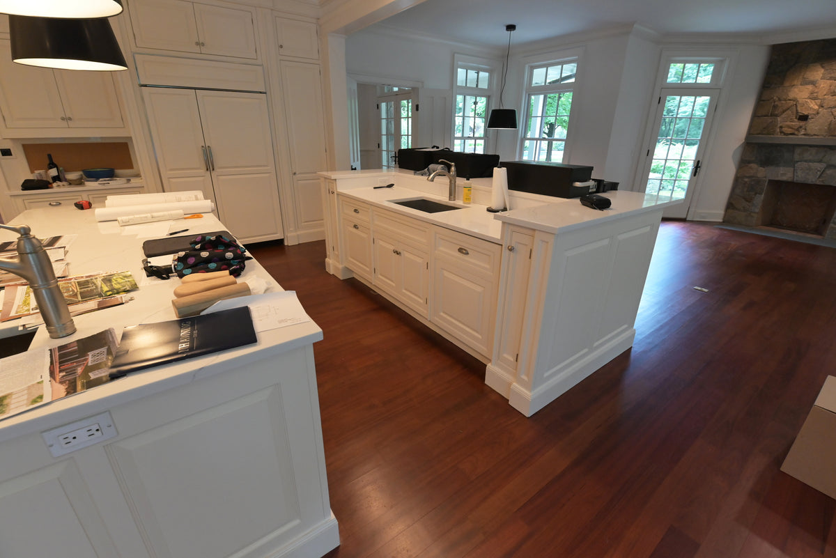 "The Sovereign" Transitional White Kitchen with Double Island & Wolf 48" Range