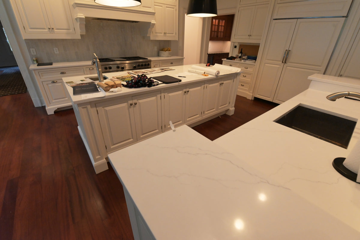"The Sovereign" Transitional White Kitchen with Double Island & Wolf 48" Range