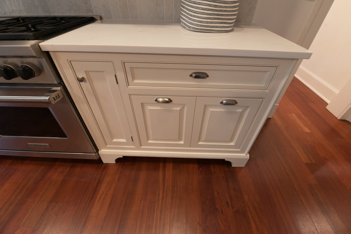 "The Sovereign" Transitional White Kitchen with Double Island & Wolf 48" Range