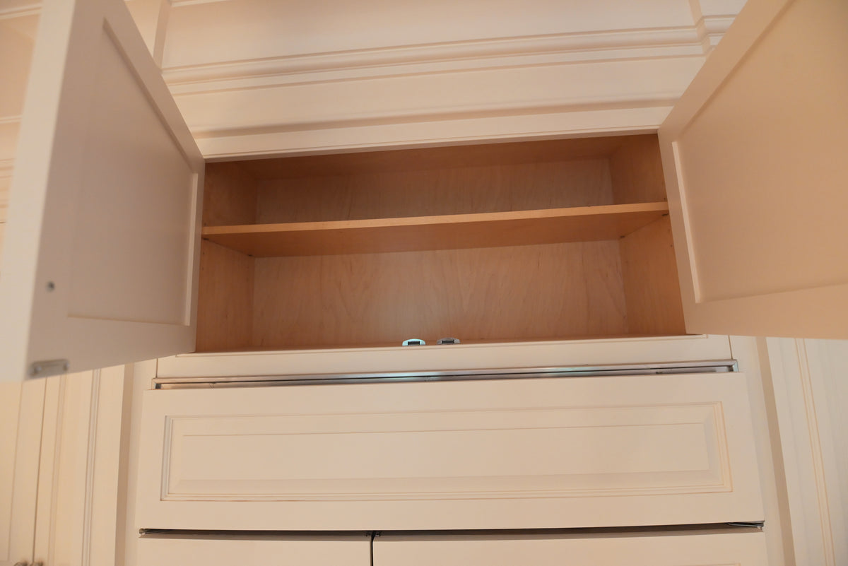 "The Sovereign" Transitional White Kitchen with Double Island & Wolf 48" Range