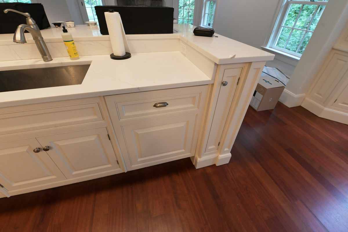 "The Sovereign" Transitional White Kitchen with Double Island & Wolf 48" Range