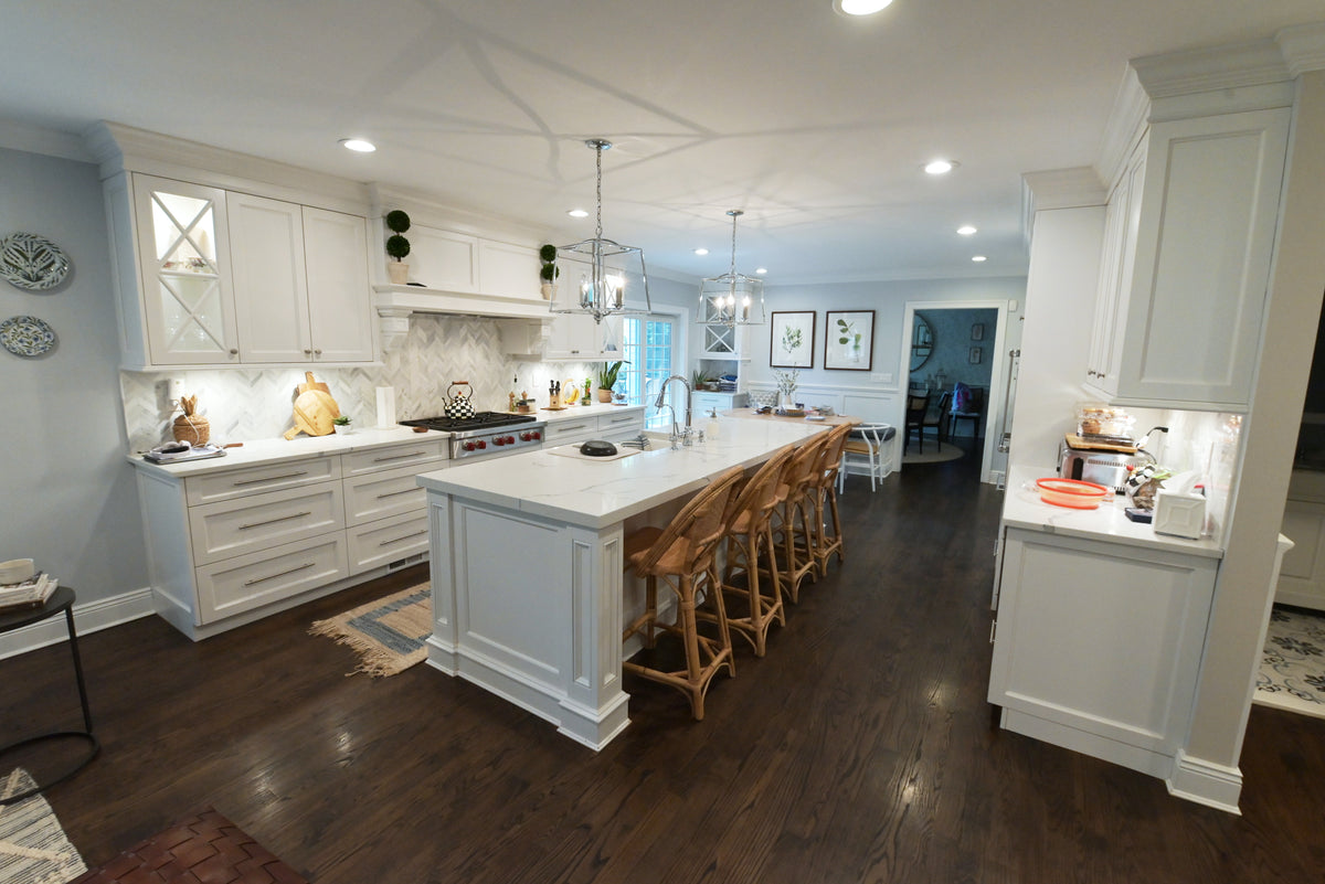 "The Claridge" Transitional White Kitchen with Island & Wolf Appliances