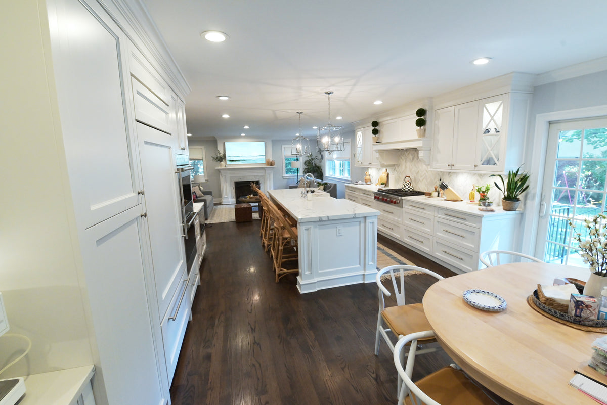"The Claridge" Transitional White Kitchen with Island & Wolf Appliances