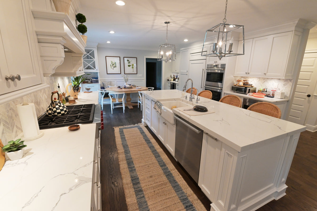 "The Claridge" Transitional White Kitchen with Island & Wolf Appliances