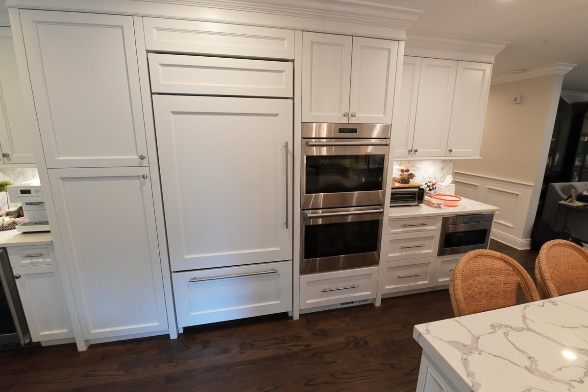 "The Claridge" Transitional White Kitchen with Island & Wolf Appliances