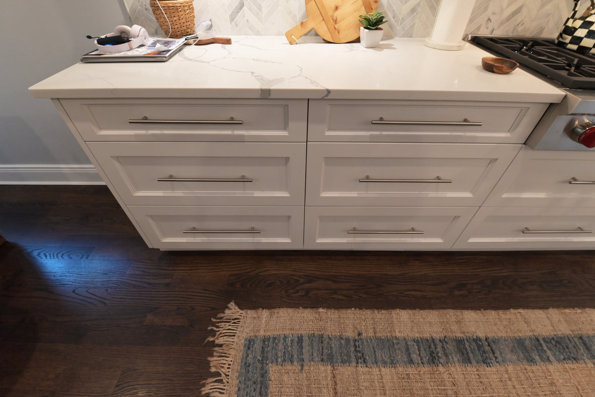 "The Claridge" Transitional White Kitchen with Island & Wolf Appliances