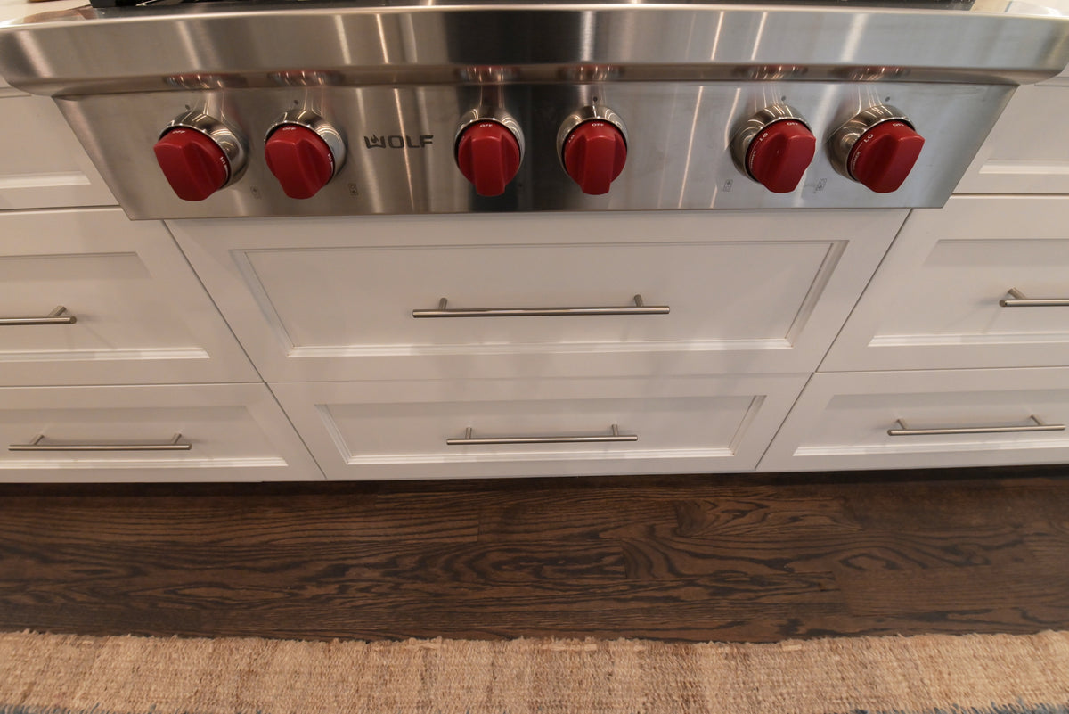 "The Claridge" Transitional White Kitchen with Island & Wolf Appliances