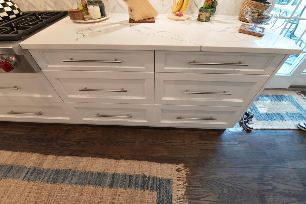 "The Claridge" Transitional White Kitchen with Island & Wolf Appliances
