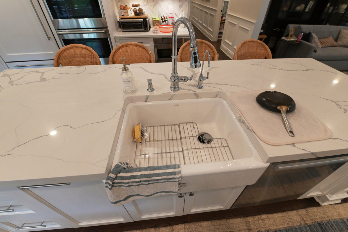 "The Claridge" Transitional White Kitchen with Island & Wolf Appliances