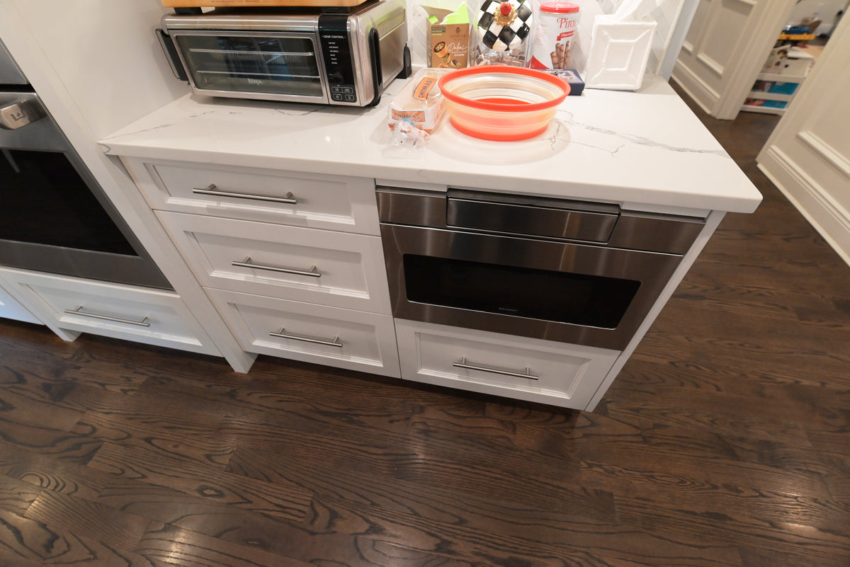 "The Claridge" Transitional White Kitchen with Island & Wolf Appliances
