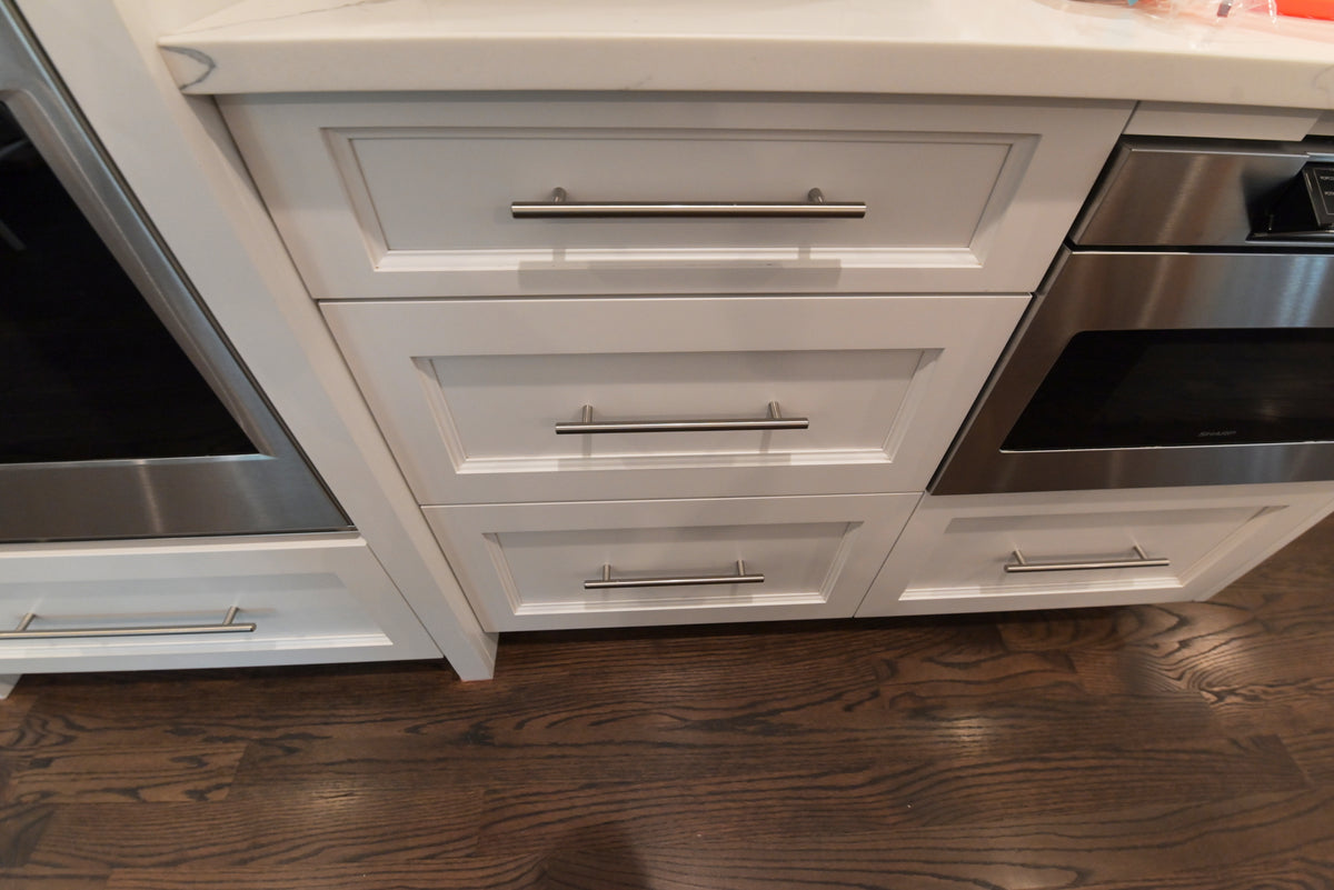 "The Claridge" Transitional White Kitchen with Island & Wolf Appliances