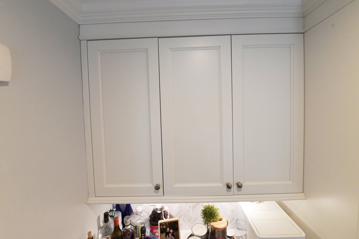 "The Claridge" Transitional White Kitchen with Island & Wolf Appliances