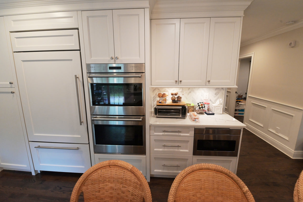 "The Claridge" Transitional White Kitchen with Island & Wolf Appliances