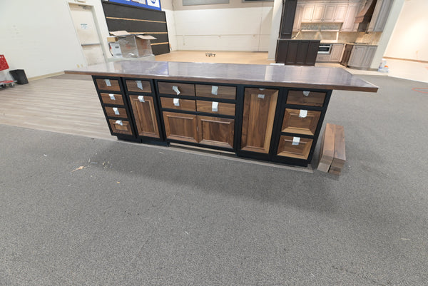 Omega Natural Wood and Black Island with Seating Room