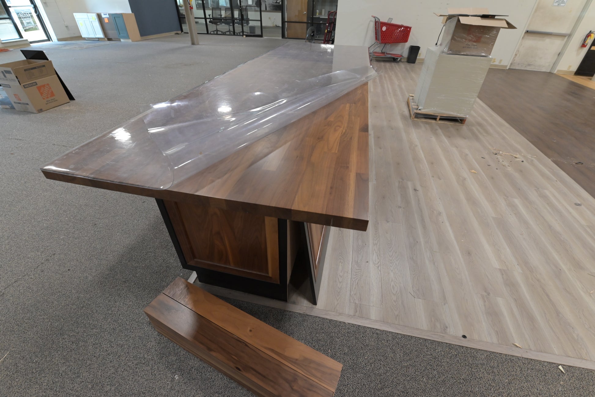 Modern transitional wood and black custom kitchen island cabinetry