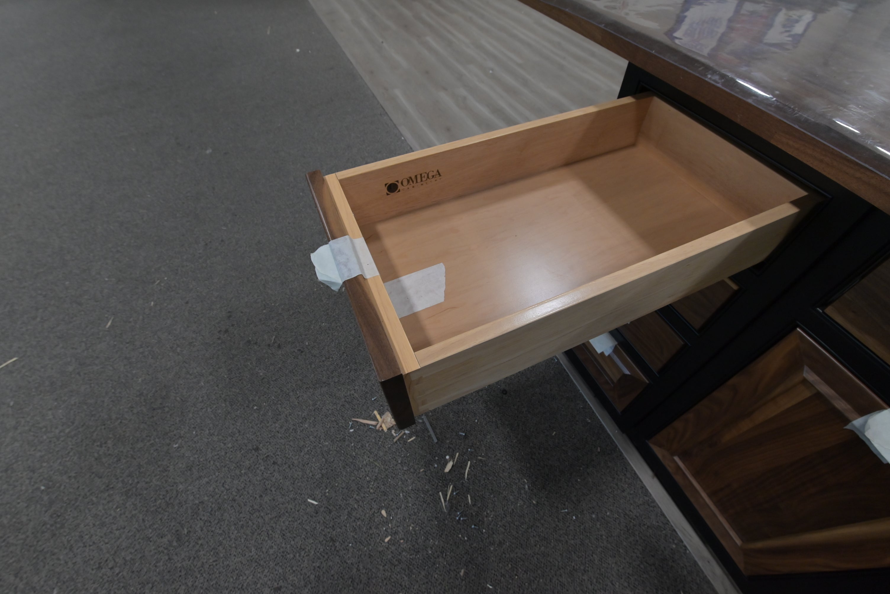 Omega Natural Wood and Black Island with Seating Room