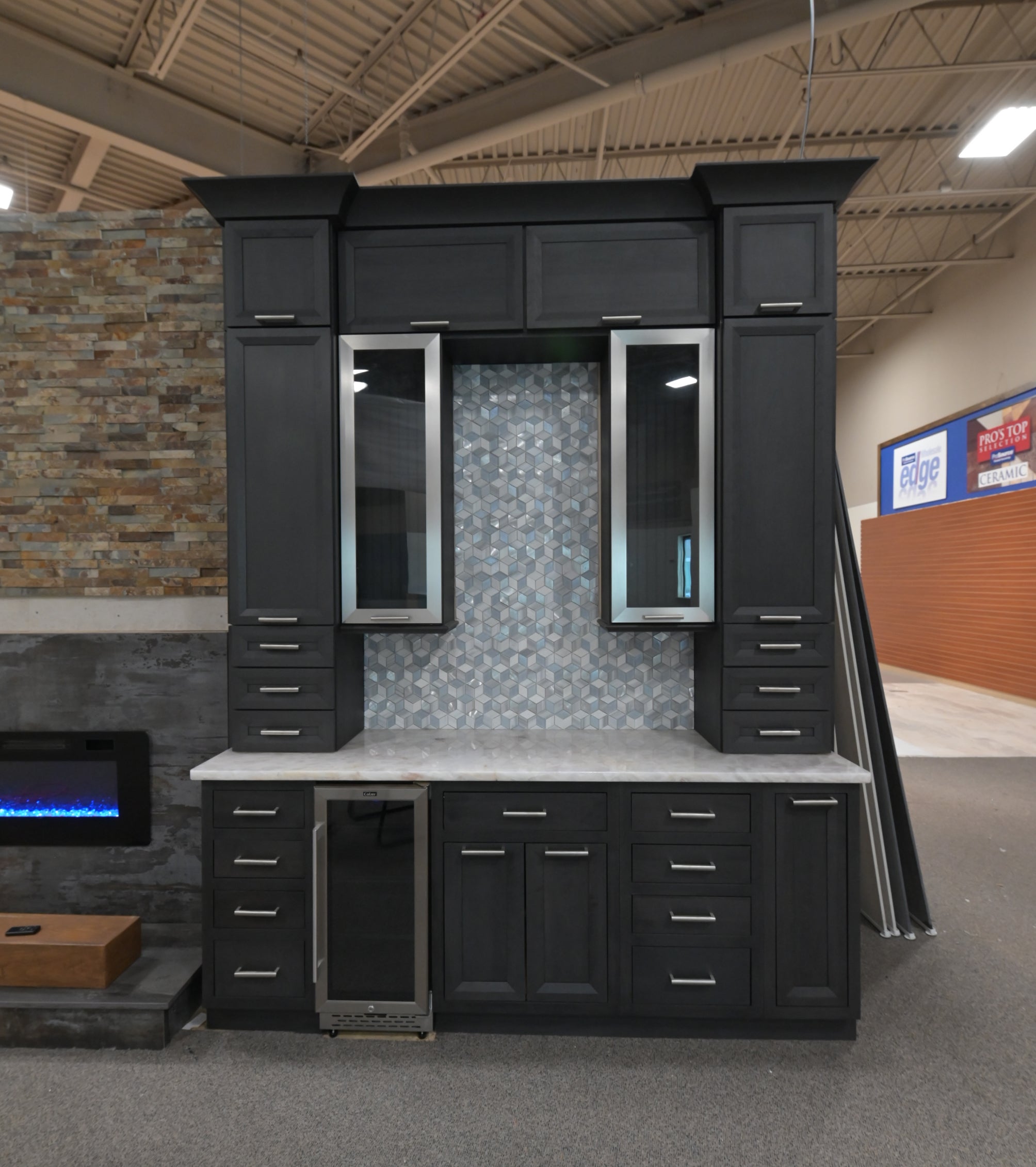 Kemper Transitional Matte Black Dry Bar with Wine Cooler
