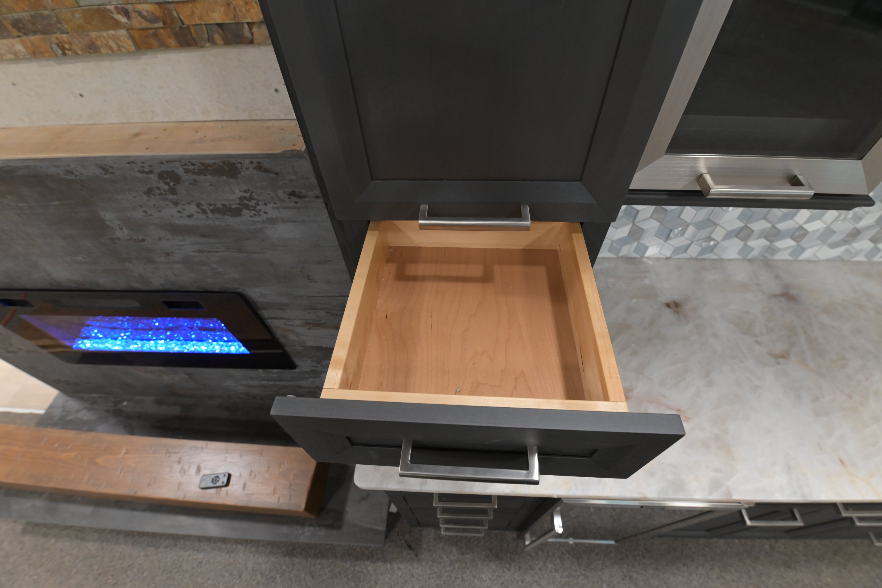 Kemper Transitional Matte Black Dry Bar with Wine Cooler
