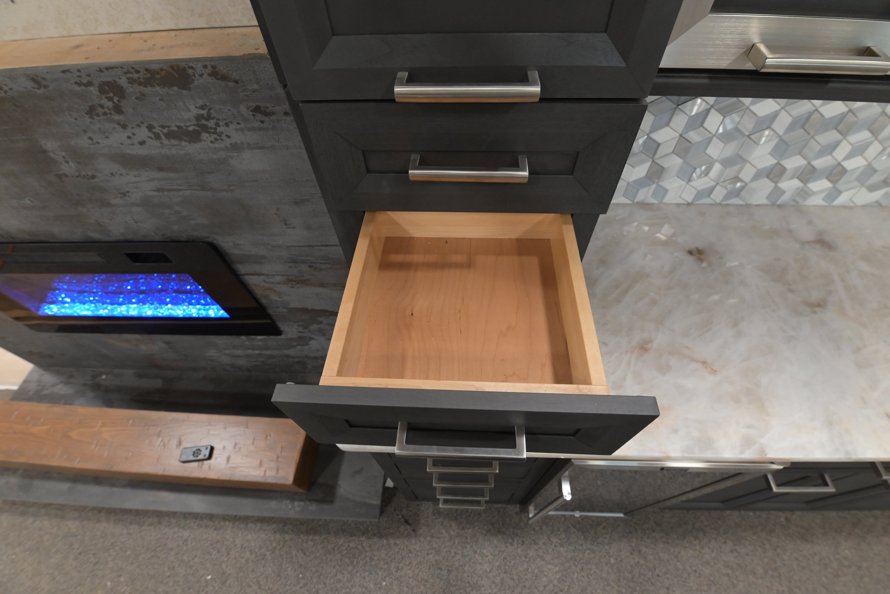 Kemper Transitional Matte Black Dry Bar with Wine Cooler