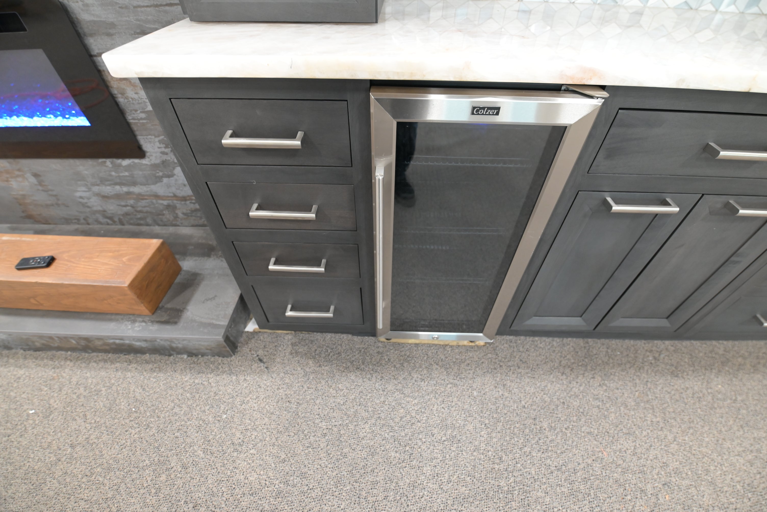 Kemper Transitional Matte Black Dry Bar with Wine Cooler