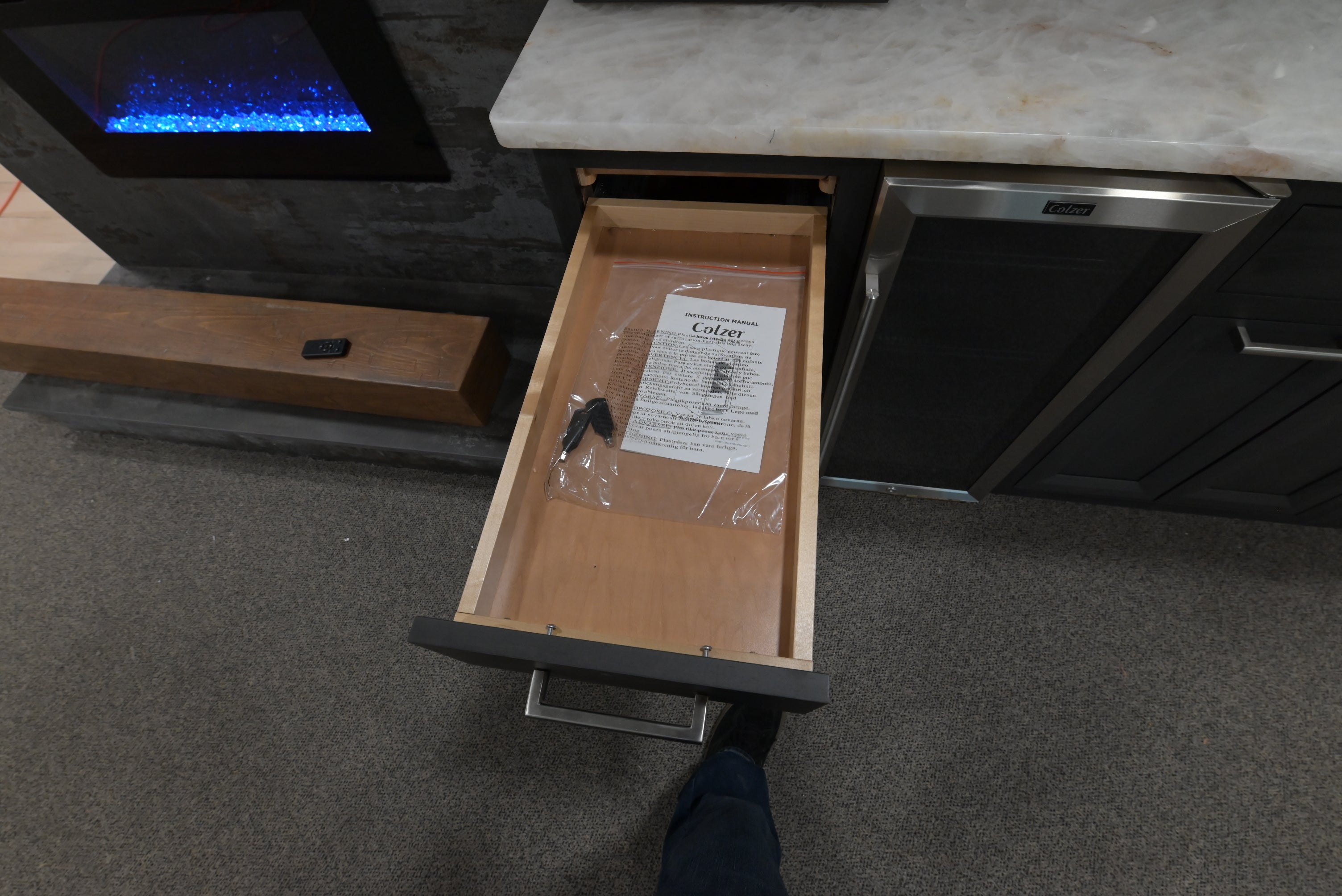 Kemper Transitional Matte Black Dry Bar with Wine Cooler