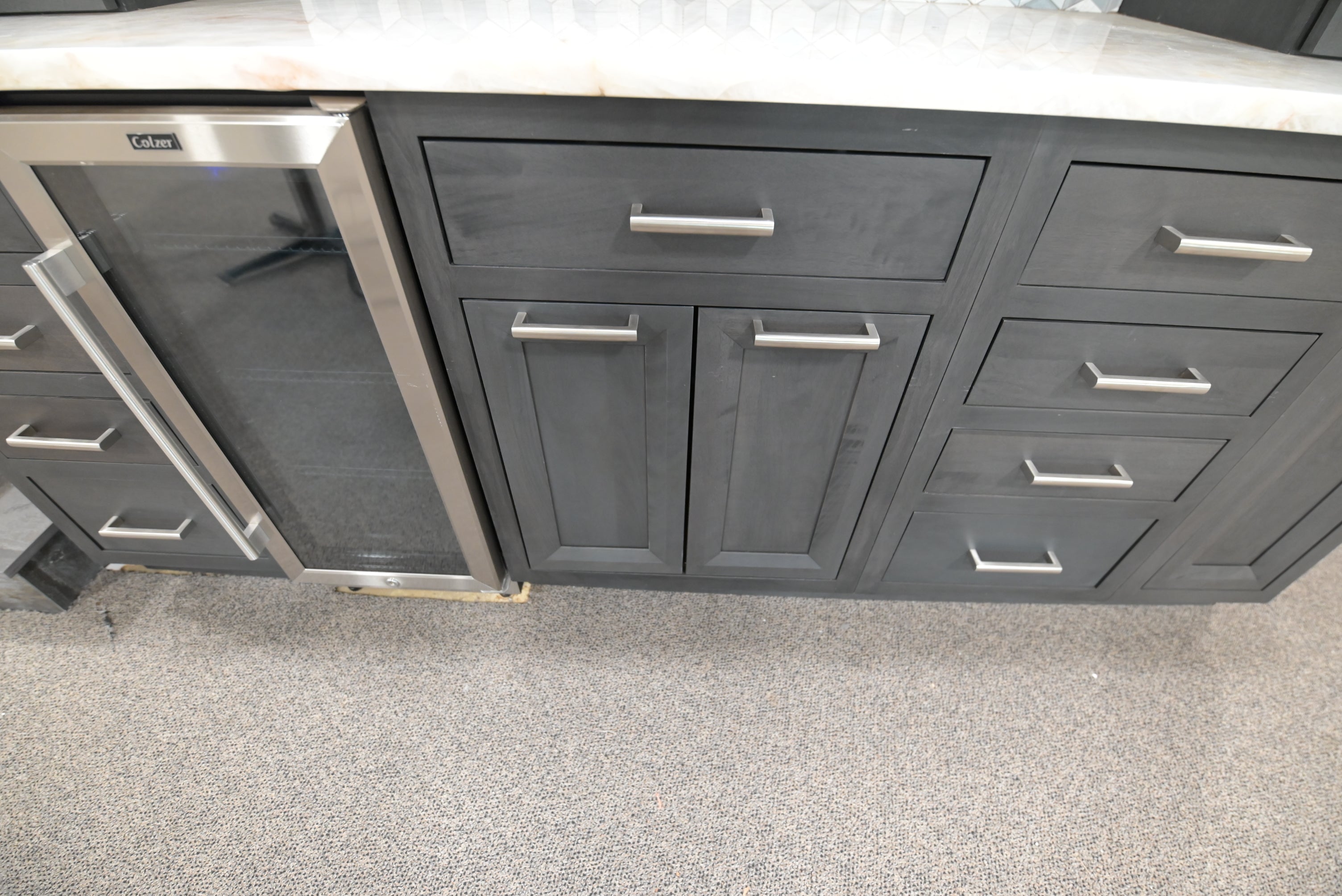 Kemper Transitional Matte Black Dry Bar with Wine Cooler