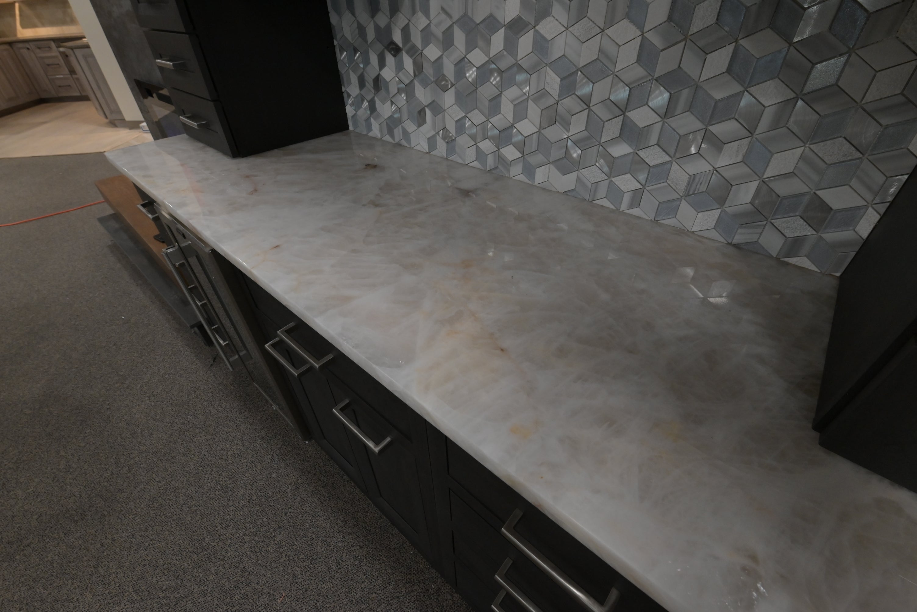 Kemper Transitional Matte Black Dry Bar with Wine Cooler