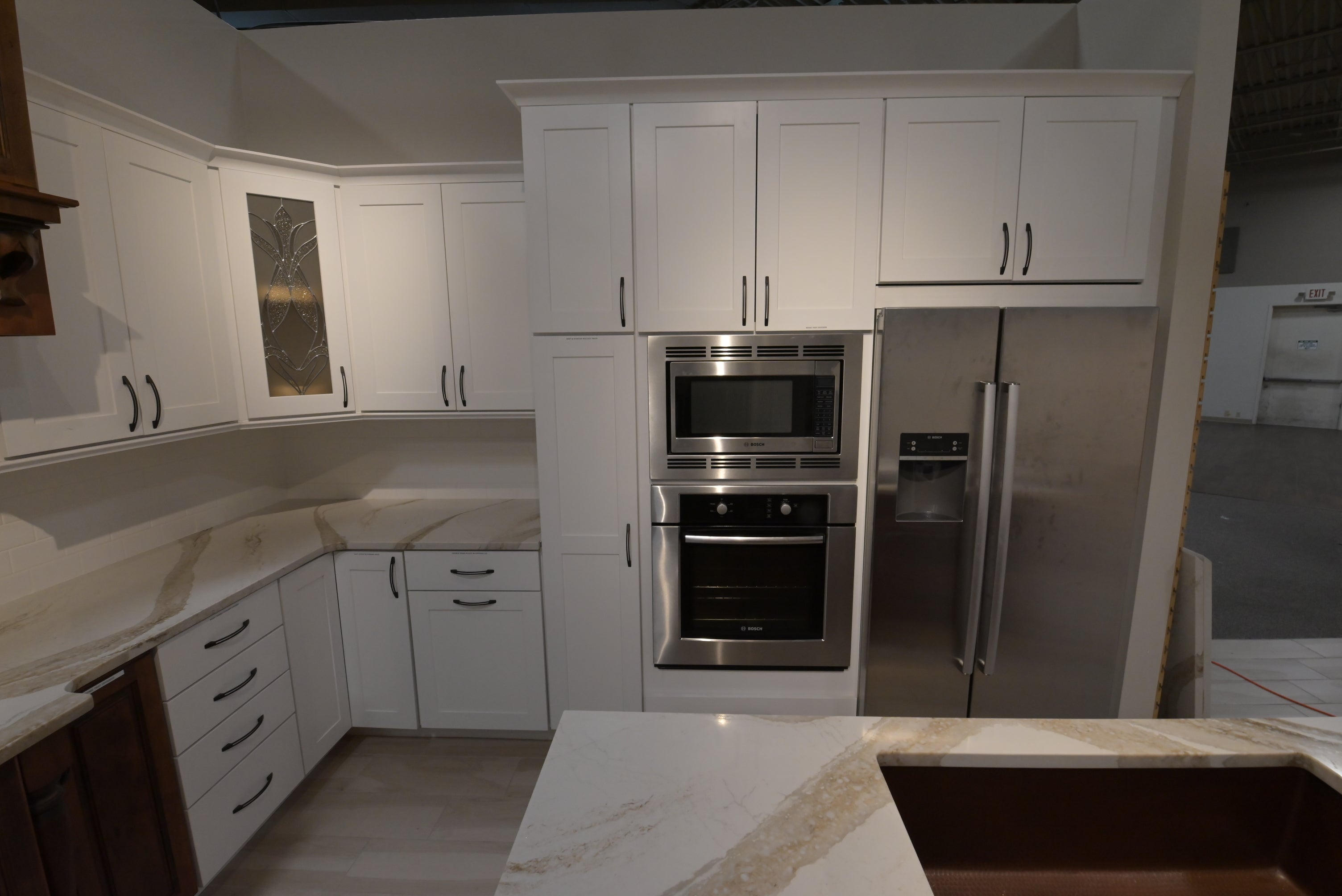 "The Brentwood" Transitional White & Wood Kitchen with Island & Appliances