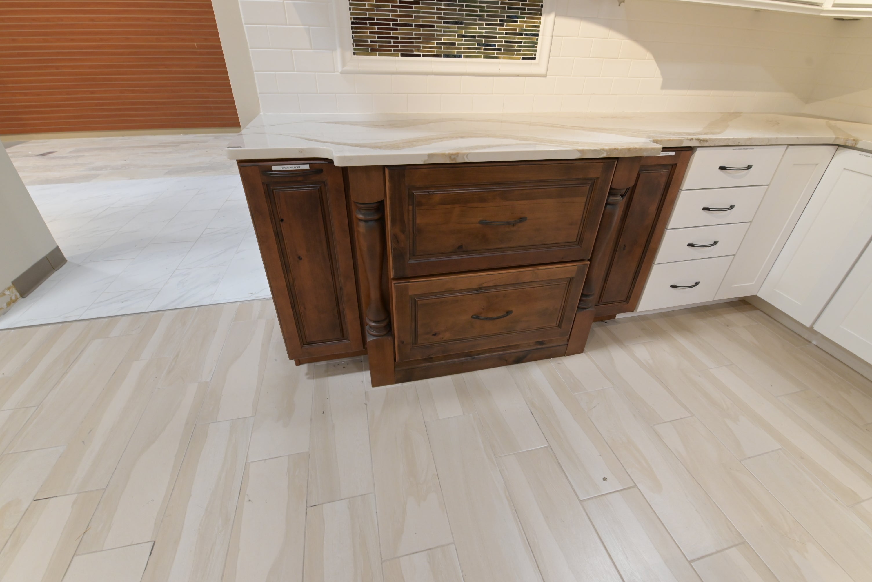 "The Brentwood" Transitional White & Wood Kitchen with Island & Appliances