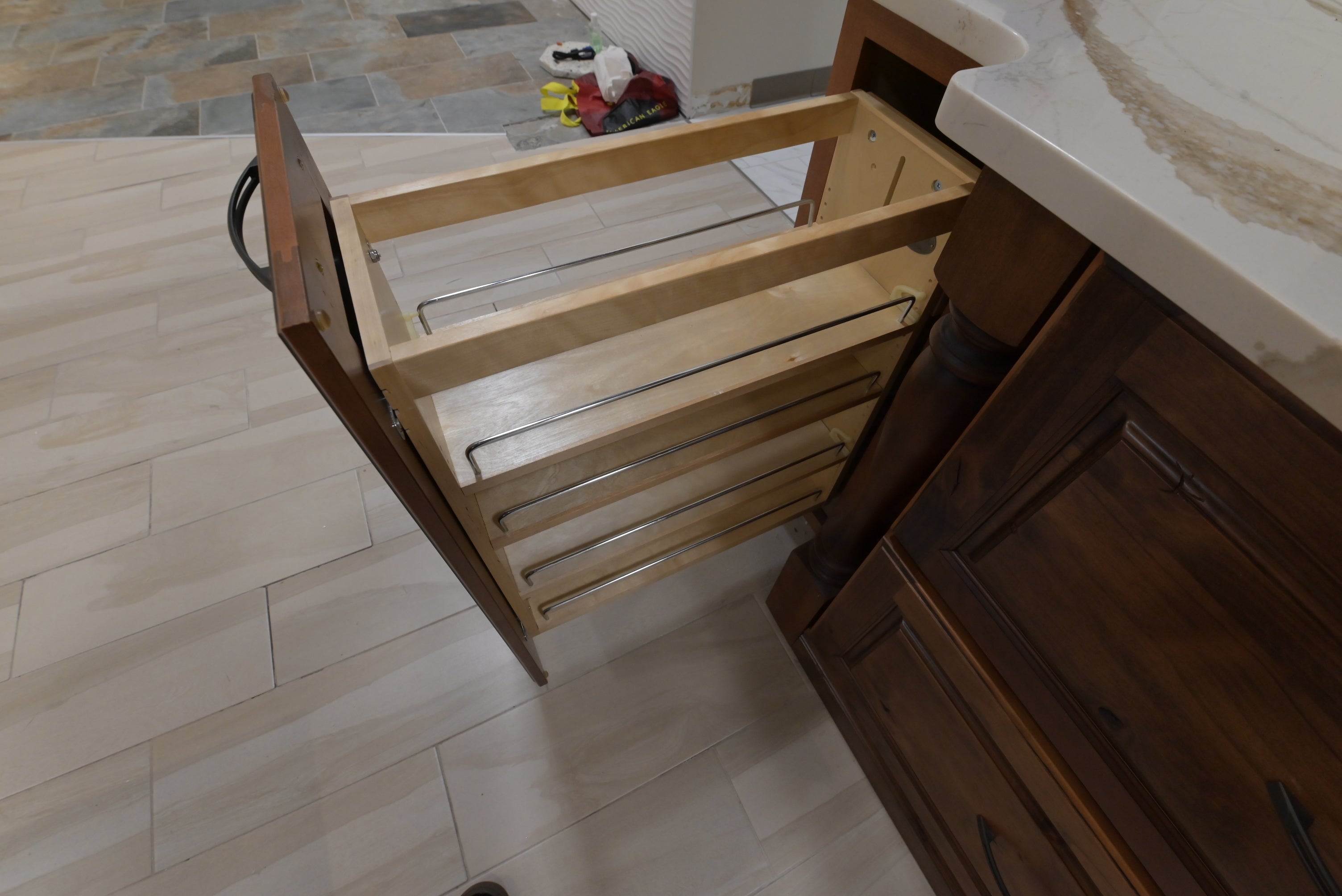 "The Brentwood" Transitional White & Wood Kitchen with Island & Appliances