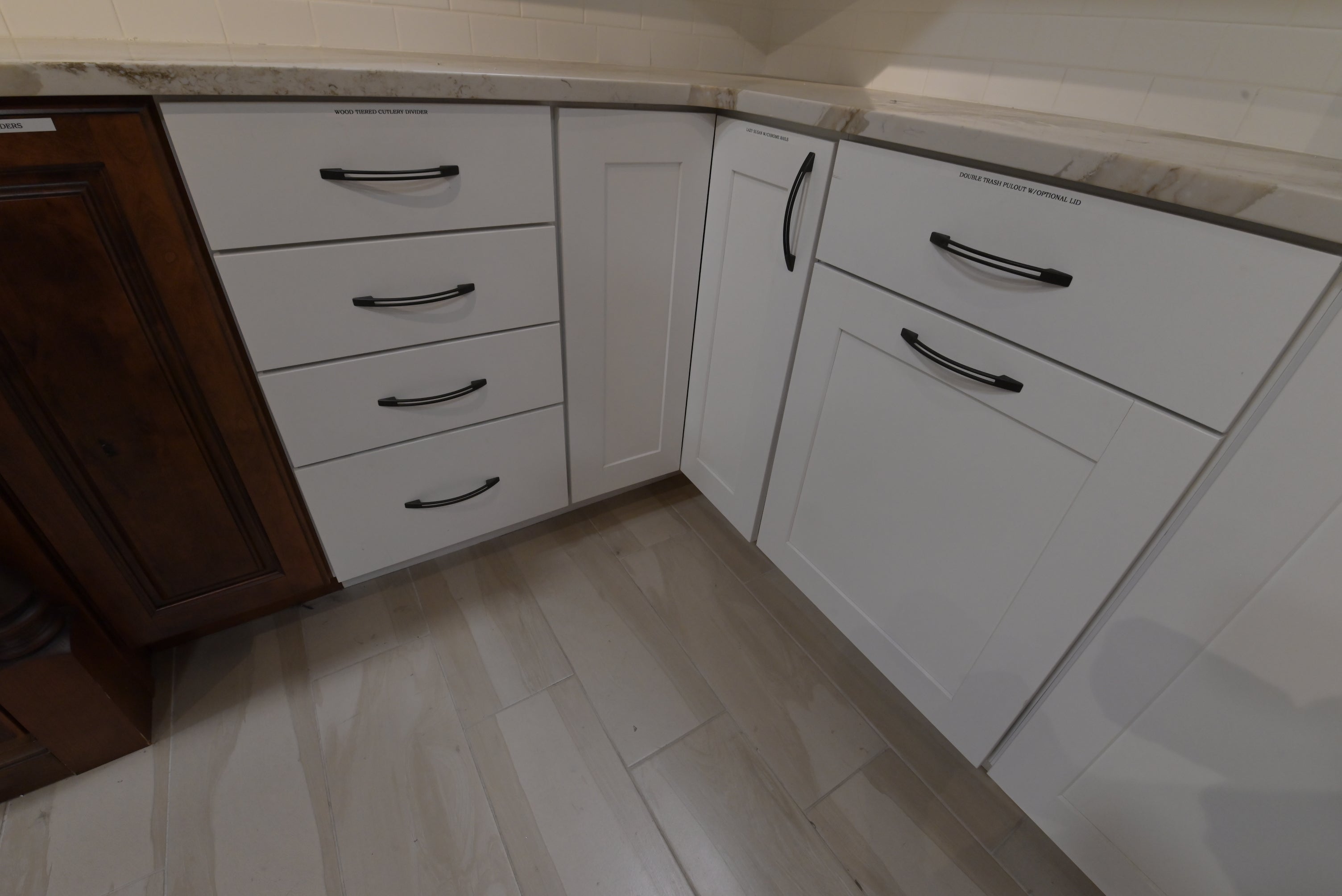 "The Brentwood" Transitional White & Wood Kitchen with Island & Appliances