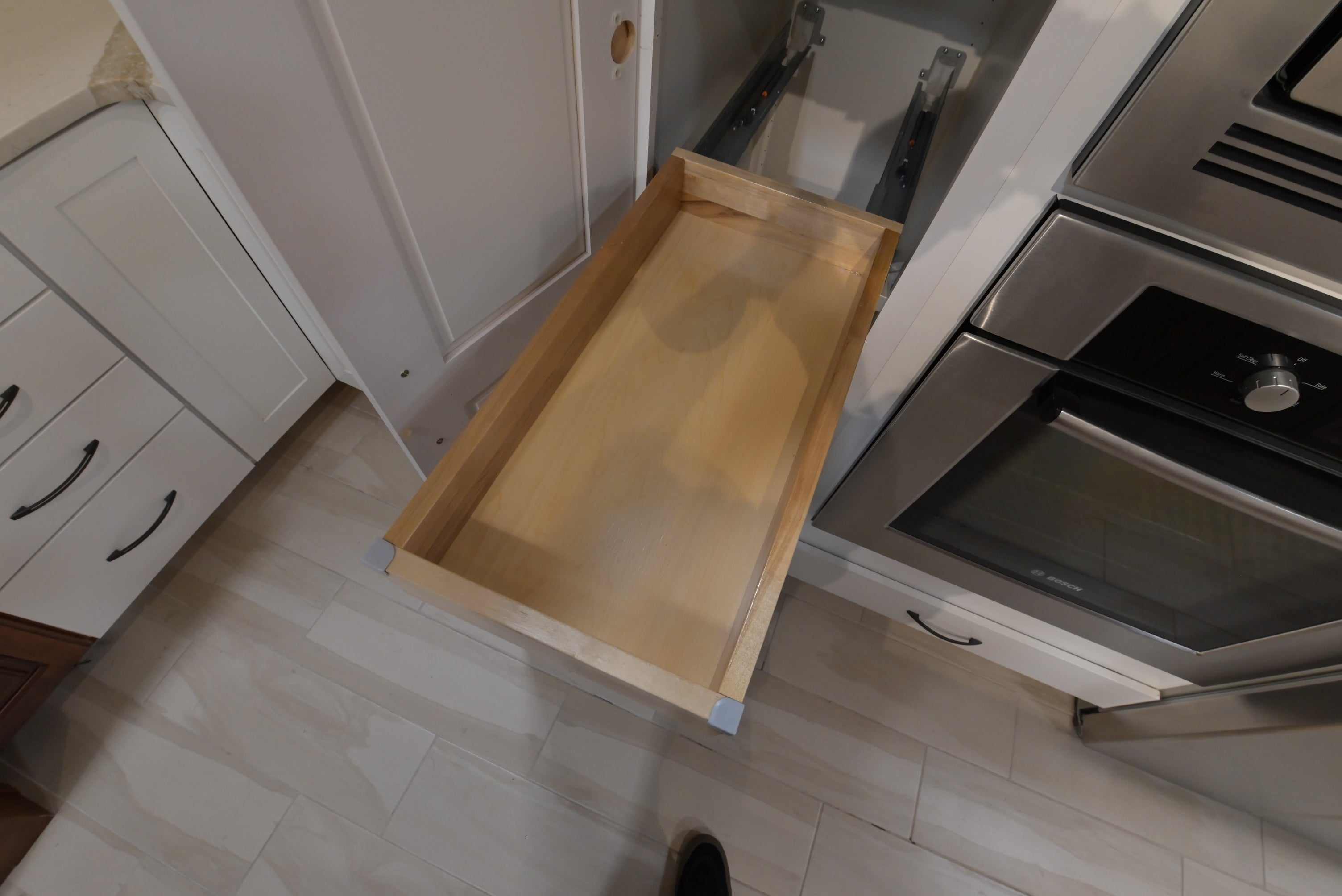"The Brentwood" Transitional White & Wood Kitchen with Island & Appliances