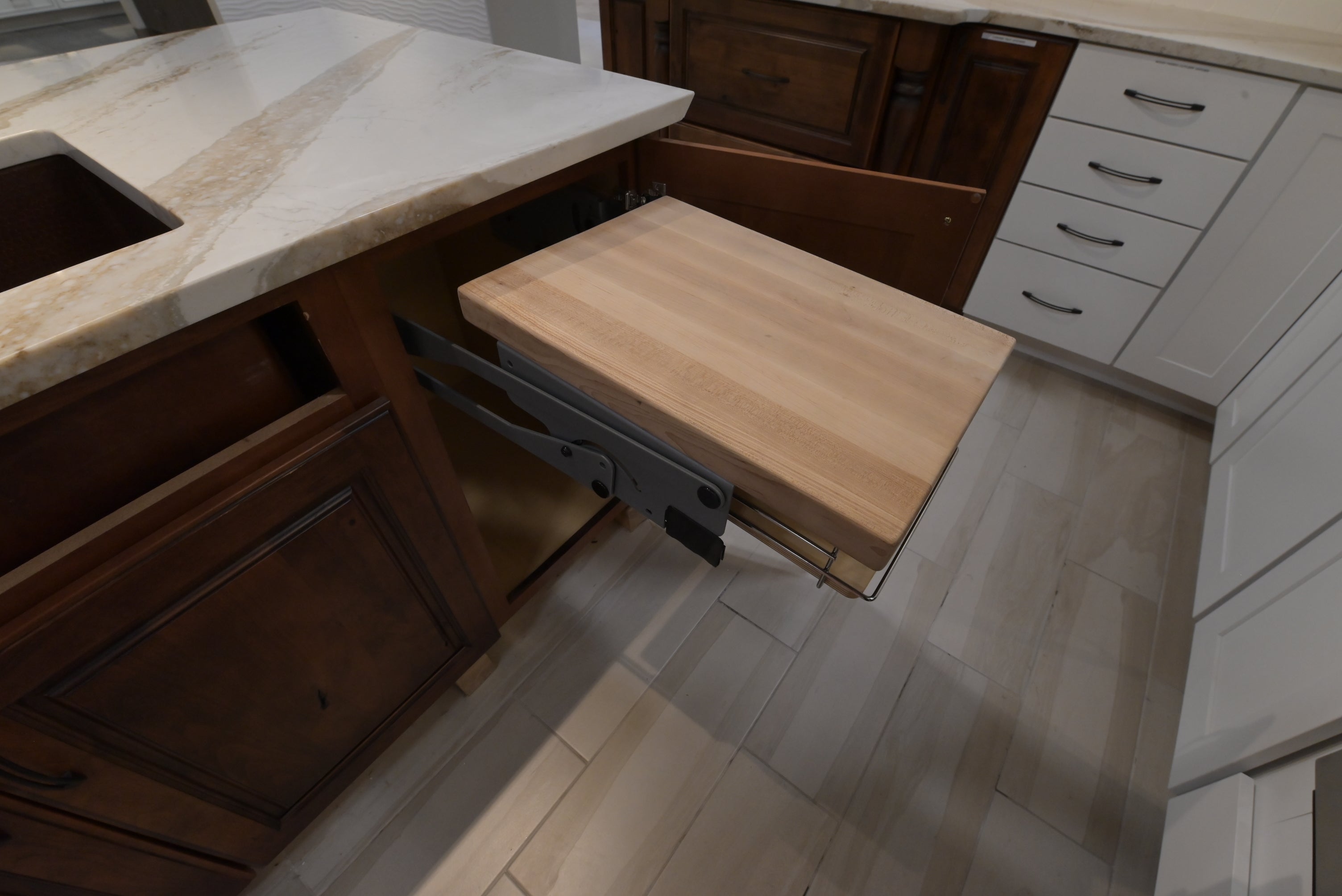 "The Brentwood" Transitional White & Wood Kitchen with Island & Appliances