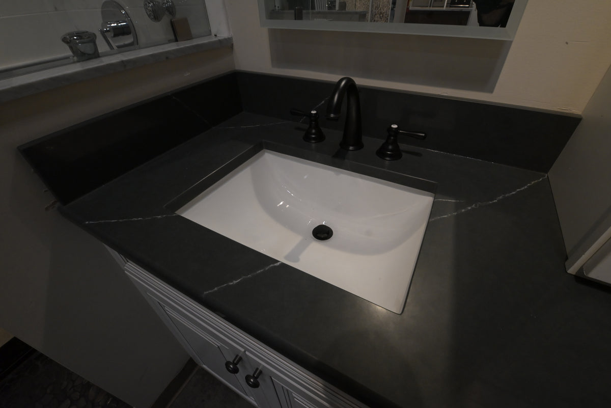 High-end residential furniture grade double sink vanity in classic white finish