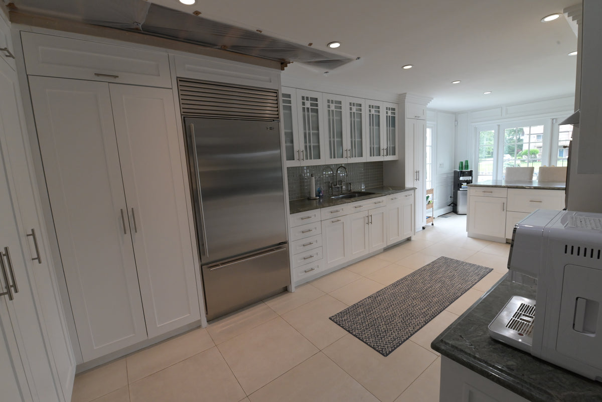 "The Roxbury" Transitional White Kitchen with Island & Sub-Zero Refrigerator
