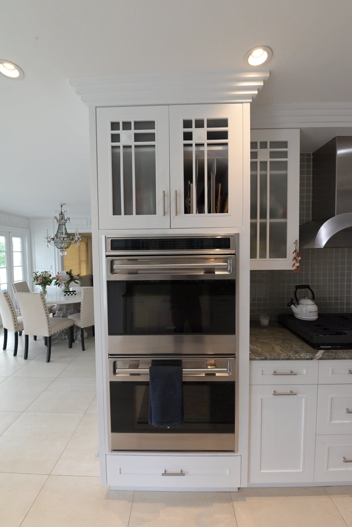"The Roxbury" Transitional White Kitchen with Island & Sub-Zero Refrigerator