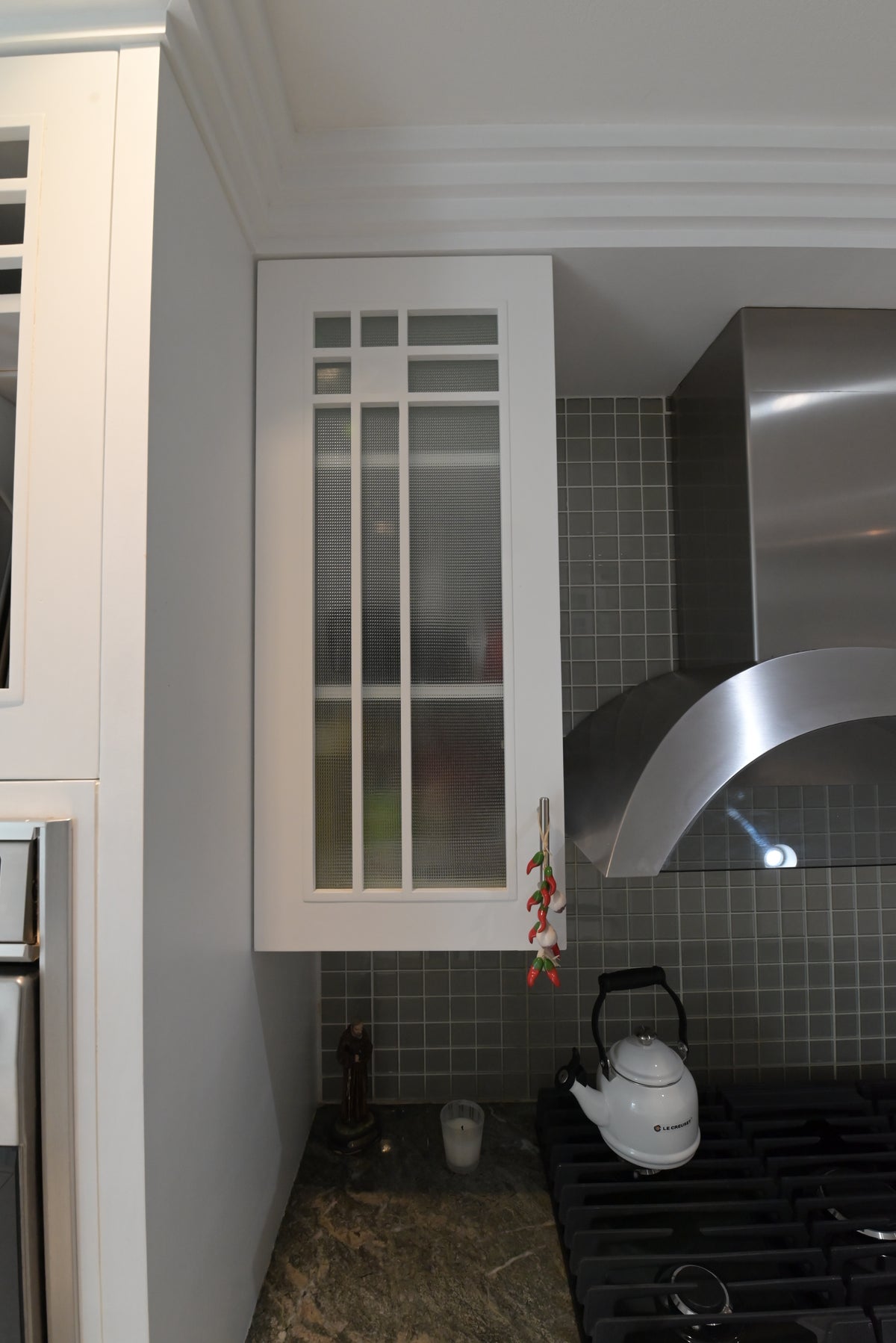 "The Roxbury" Transitional White Kitchen with Island & Sub-Zero Refrigerator