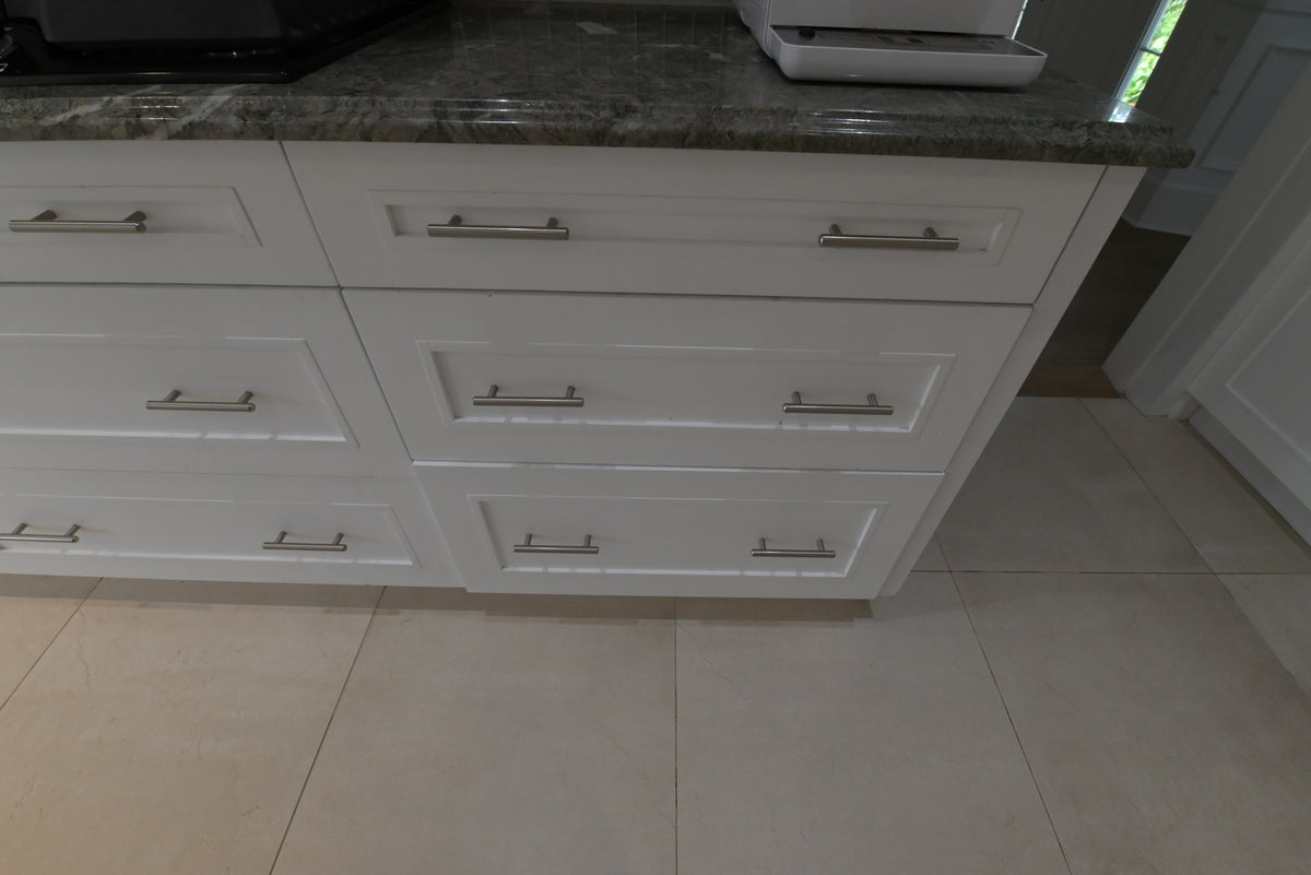"The Roxbury" Transitional White Kitchen with Island & Sub-Zero Refrigerator