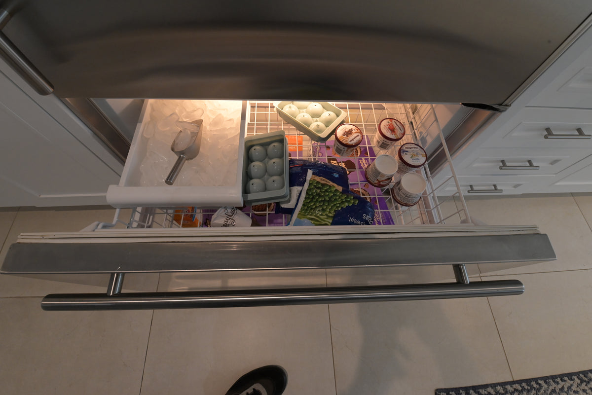 "The Roxbury" Transitional White Kitchen with Island & Sub-Zero Refrigerator