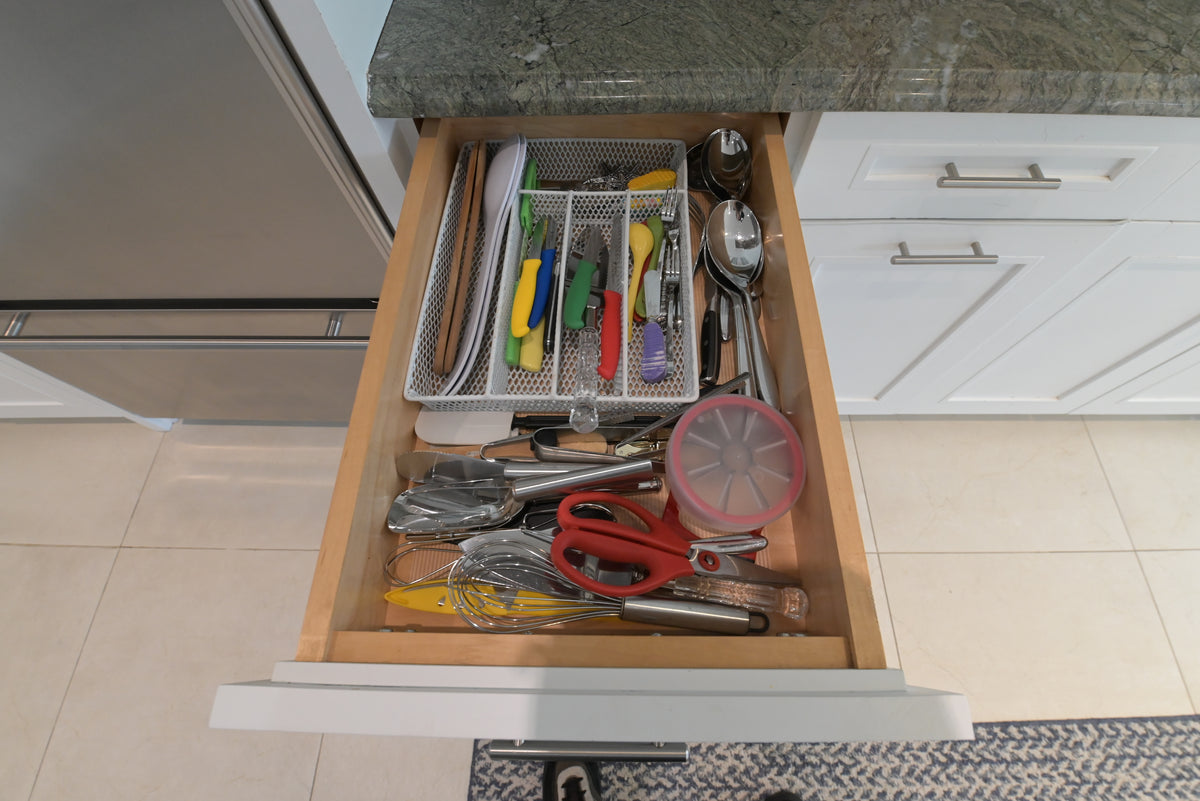 "The Roxbury" Transitional White Kitchen with Island & Sub-Zero Refrigerator