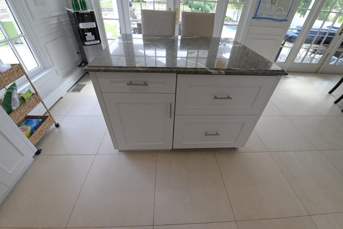 "The Roxbury" Transitional White Kitchen with Island & Sub-Zero Refrigerator