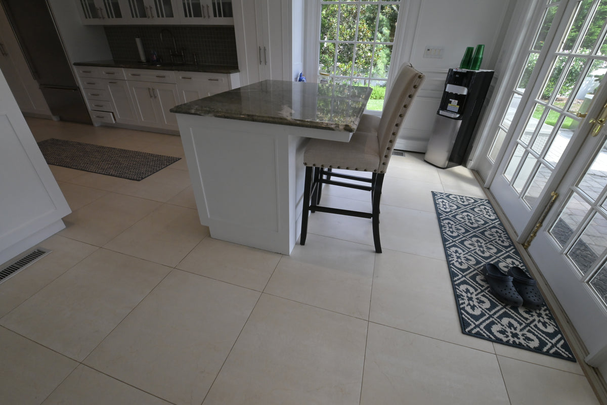 "The Roxbury" Transitional White Kitchen with Island & Sub-Zero Refrigerator